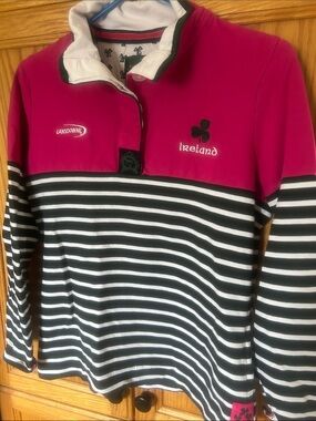 Ireland Striped Long Sleeve Rugby Top - Pink & Black/White